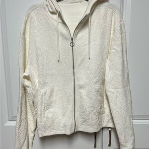 White Textured Zip-Up Hoodie Zyia